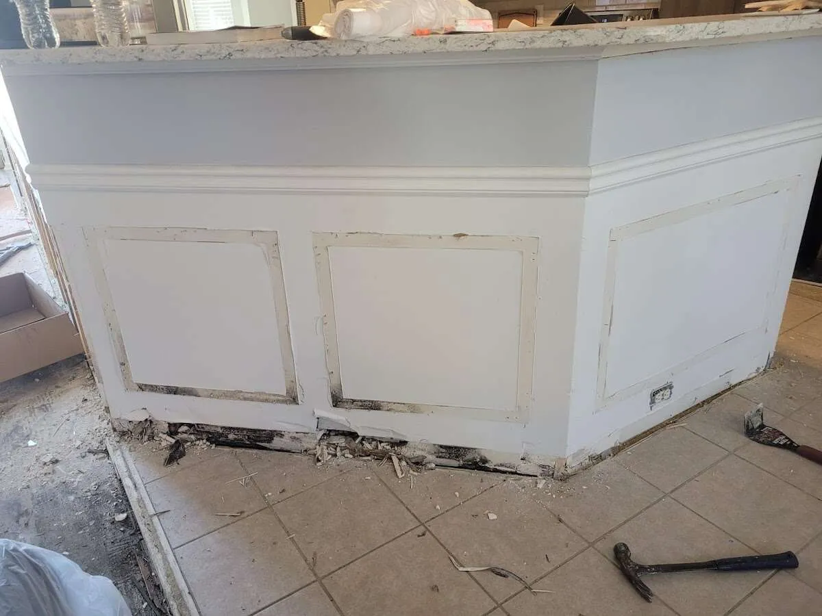 Water damage and mold on kitchen during Storm Damage Restoration in Sunbury